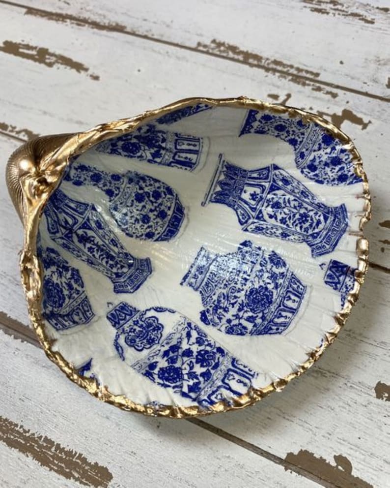 unique gift from Ocracoke Island. Decoupage Giant Cockle Shell Jewelry dish