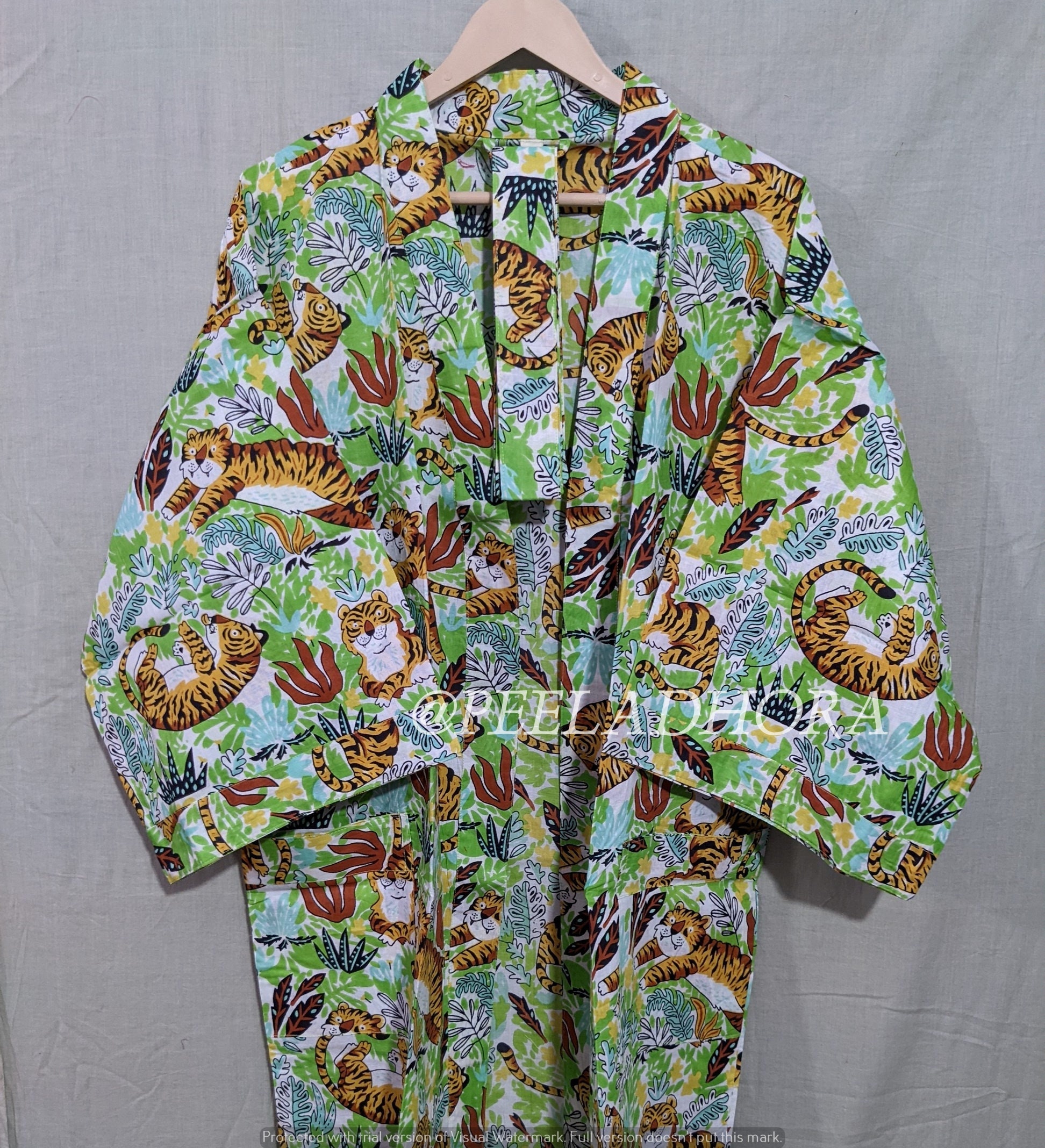 Cotton Kimono Tiger Print Kimono Robe Dressing Gown Nightwear Etsy