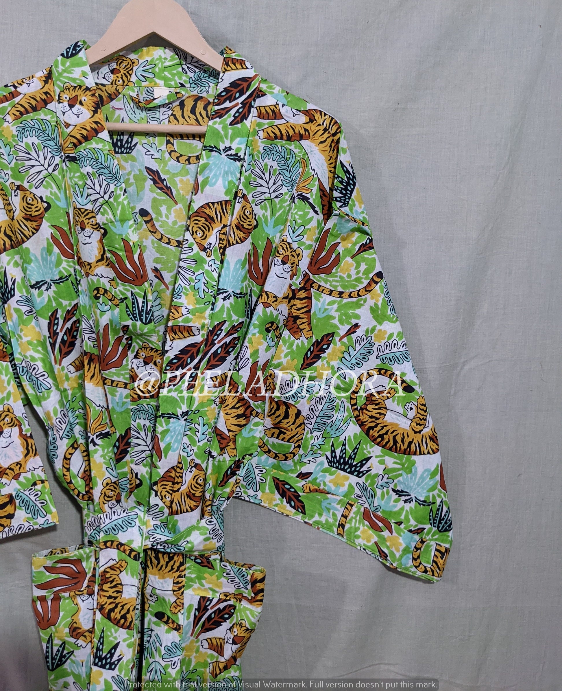 Cotton Kimono Tiger Print Kimono Robe Dressing Gown Nightwear Etsy