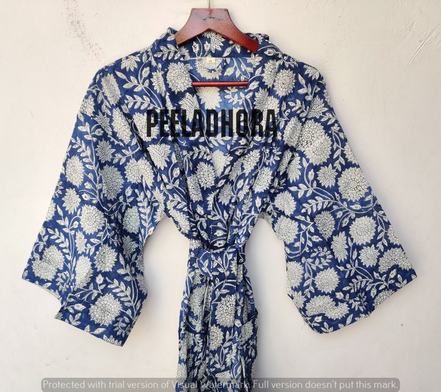 Short Cotton Kimono Handmade Block print Cover up Bath Robes | Etsy