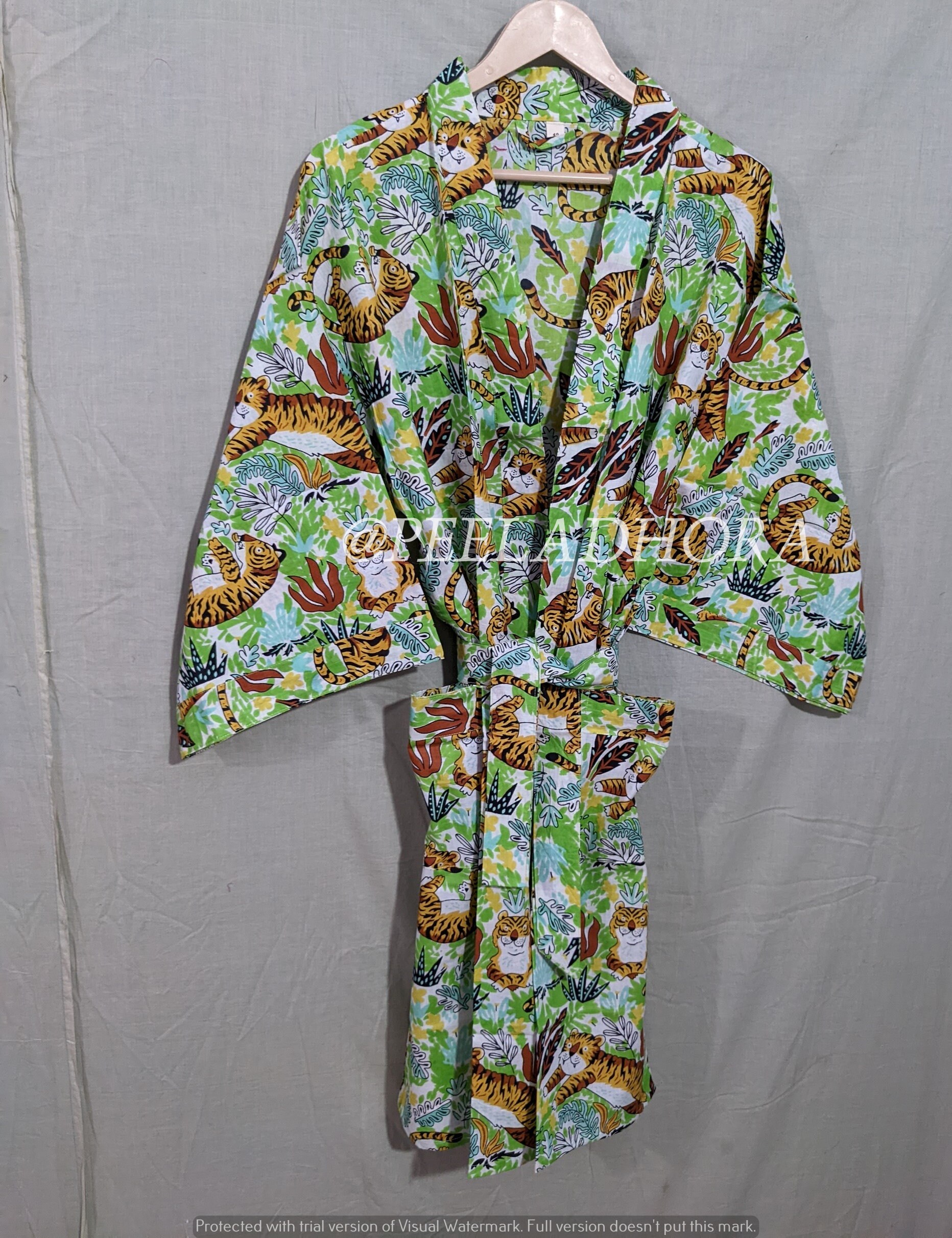 Cotton Kimono Tiger Print Kimono Robe Dressing Gown Nightwear Etsy