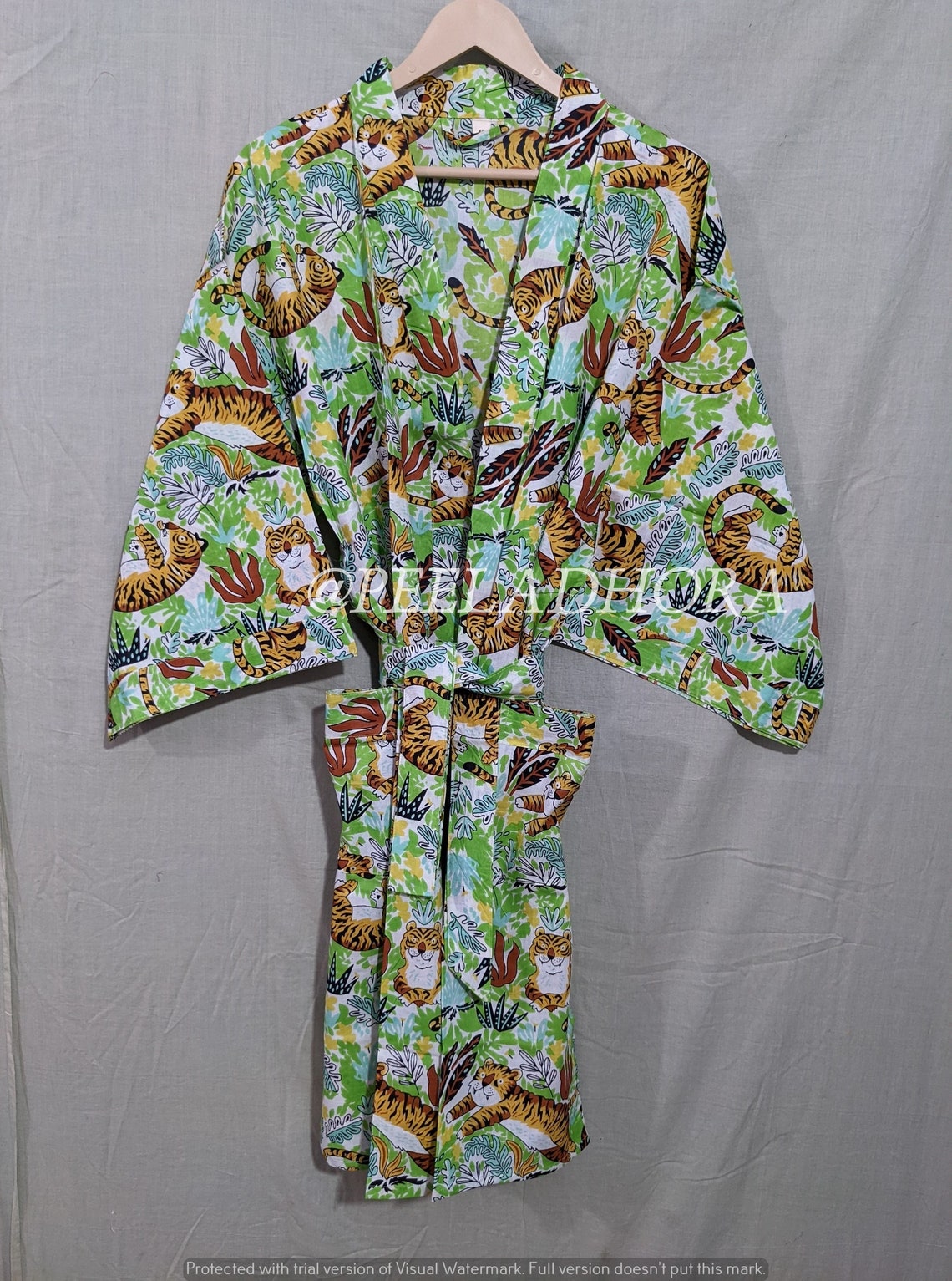 Cotton Kimono Tiger Print Kimono Robe Dressing Gown Nightwear Etsy