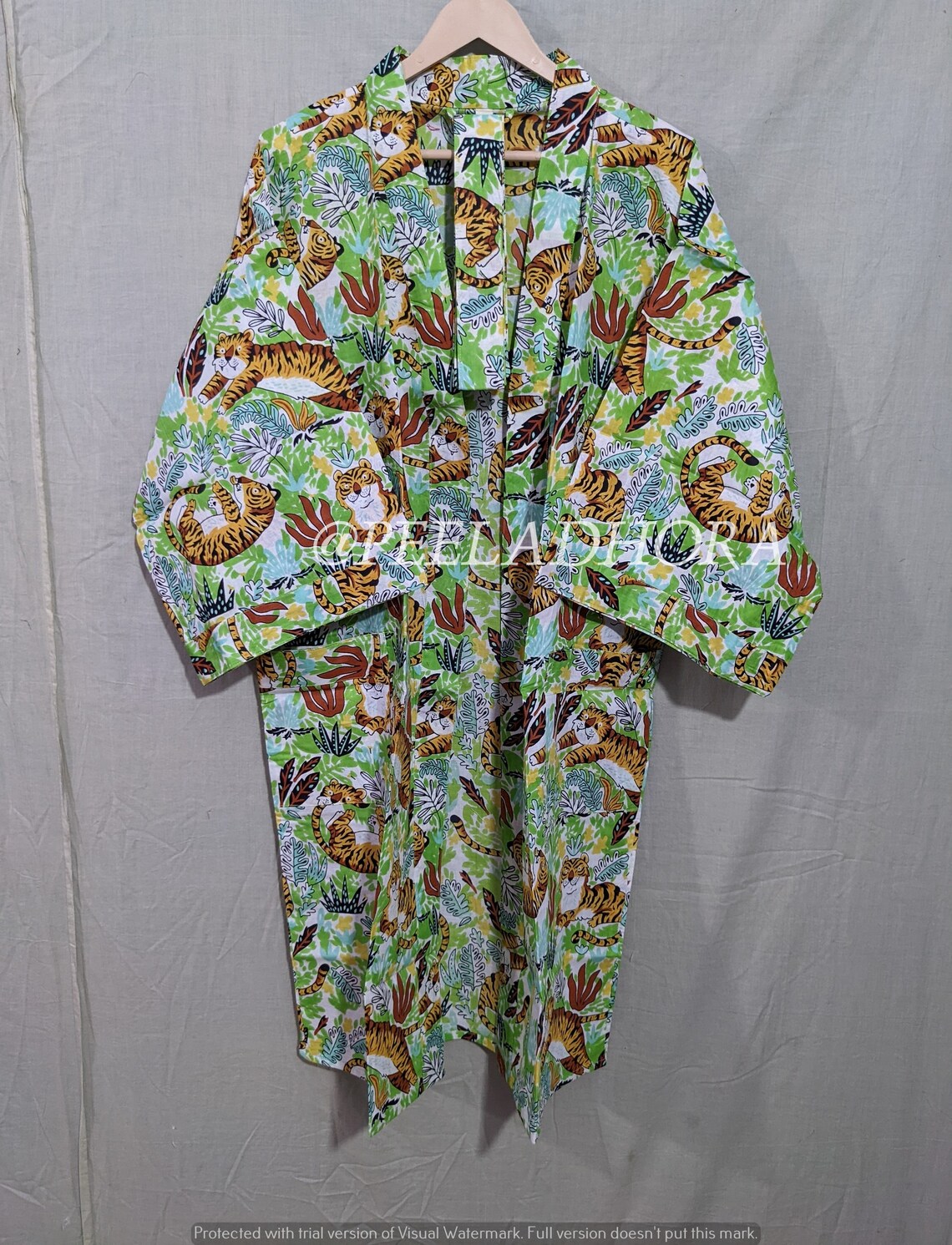 Cotton Kimono Tiger Print Kimono Robe Dressing Gown Nightwear Etsy