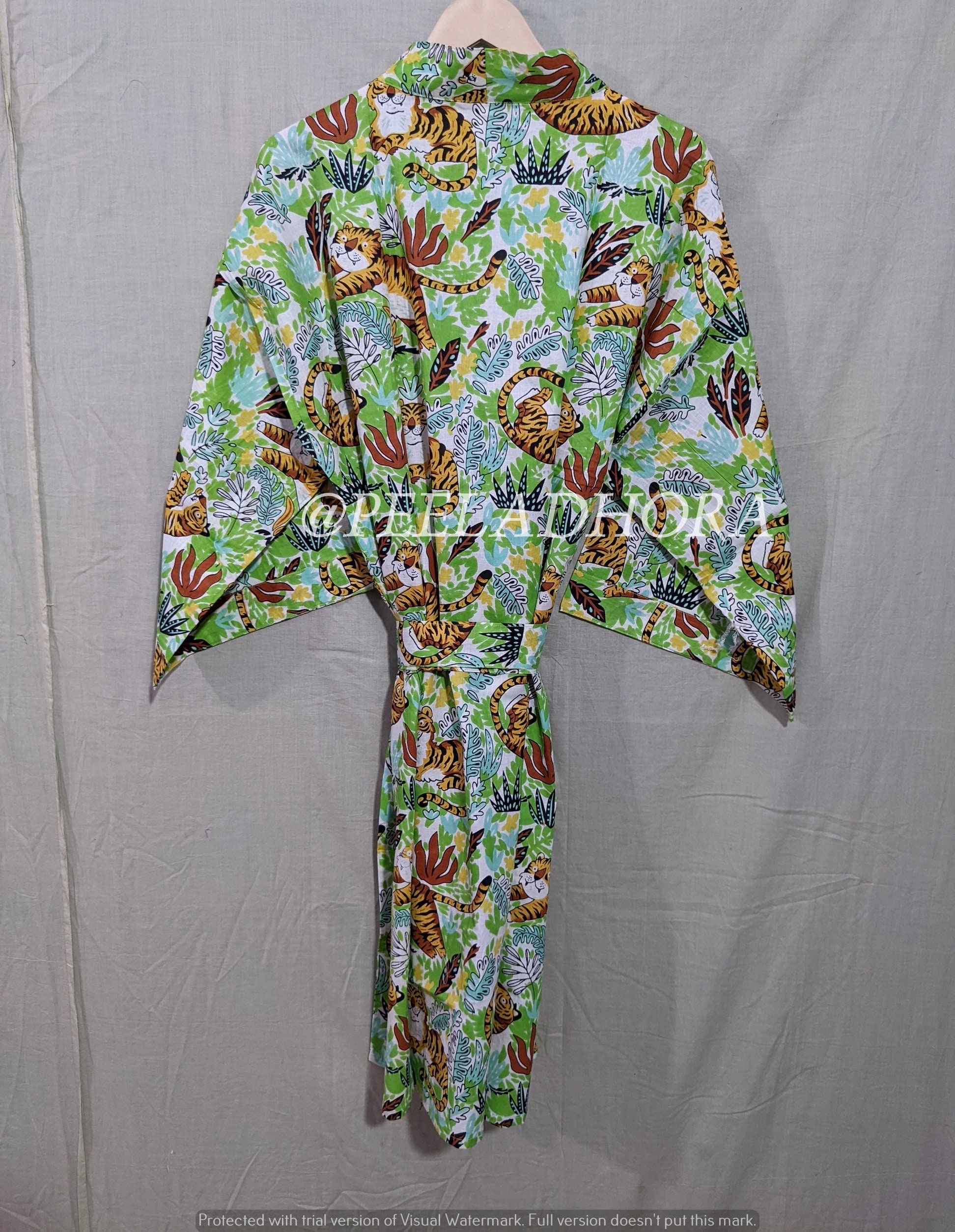 Cotton Kimono Tiger Print Kimono Robe Dressing Gown Nightwear Etsy
