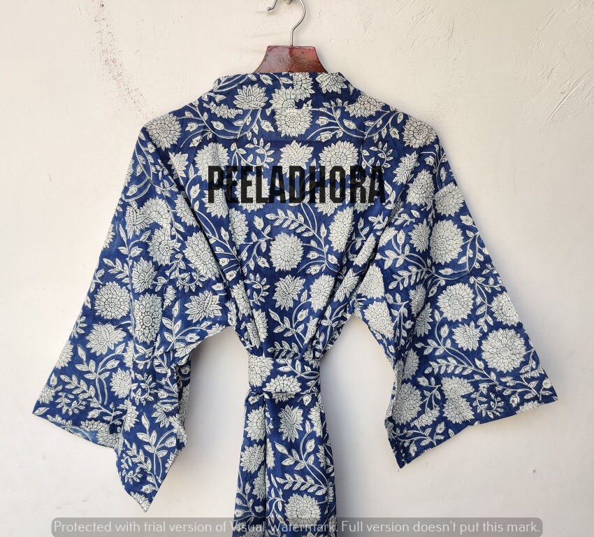 Short Cotton Kimono Handmade Block print Cover up Bath Robes | Etsy