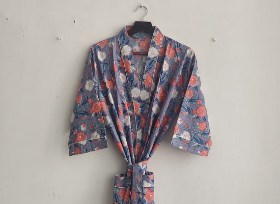 Beautiful Cotton Kimono Dress Bath Robe Kimono hand Block | Etsy