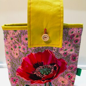 Poppy Peg Bag Desk Tidy Craft Hobby Button Fastener Handle Red Yellow Cotton Eco Plastic Free Reuseable Floral Gift bag Fabric storage bin
