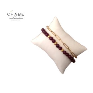Double row bracelet with natural stone and gold stainless steel