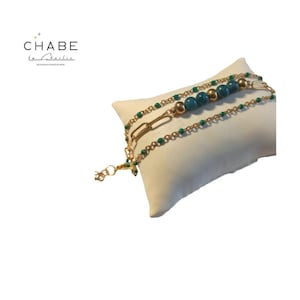 Green and gold stainless steel multi-row bracelet
