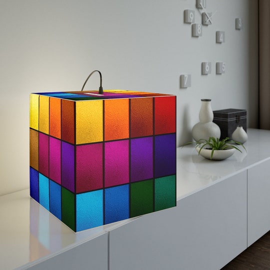 Rainbow  Cube Lamp Colorful Multi Color Lantern Abstract Graphic