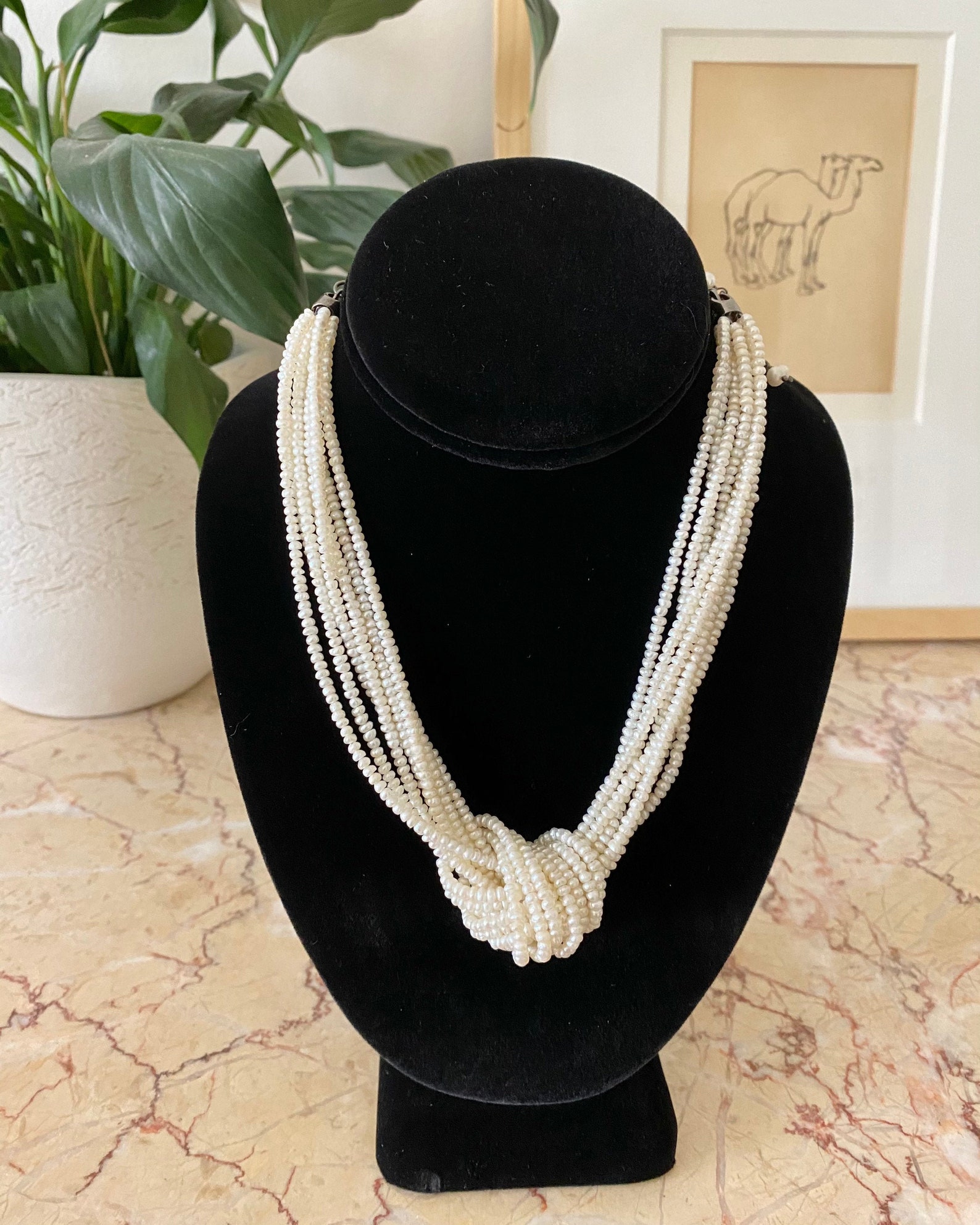 Pearl Necklace Multistrand Genuine Pearls and Sterling Silver Etsy