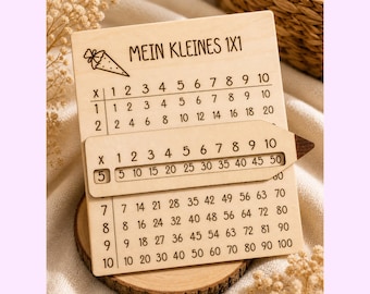 1x1 Tafel aus Holz mit Schieber – Lernhilfe zum Rechnen lernen – Einschulungsgeschenk – Montessori Lernspielzeug – Mein kleines Einmaleins