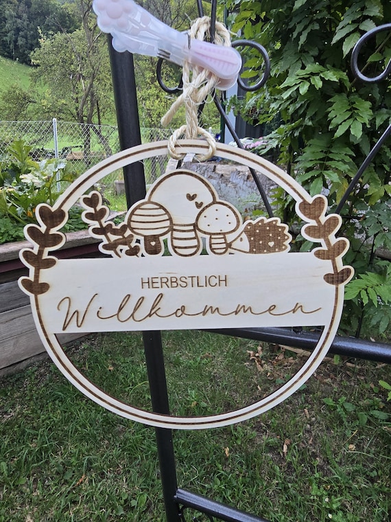 Autumn wooden loop welcome decoration made of 2 mm linden wood 4 mm poplar wood guest gift moving in birthday Christmas autumn decoration grandma grandpa mom