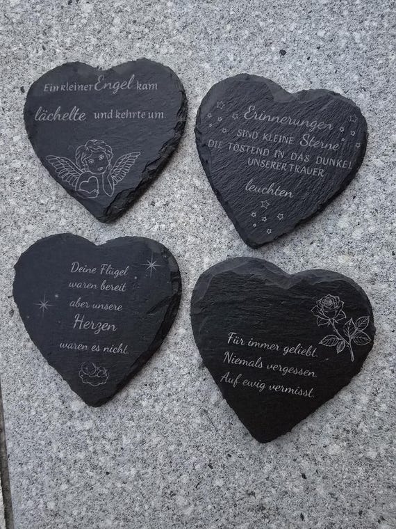 Slate heart with laser engraving - memorial heart memorial stone personalizable weatherproof star child memory mourning gift souvenir
