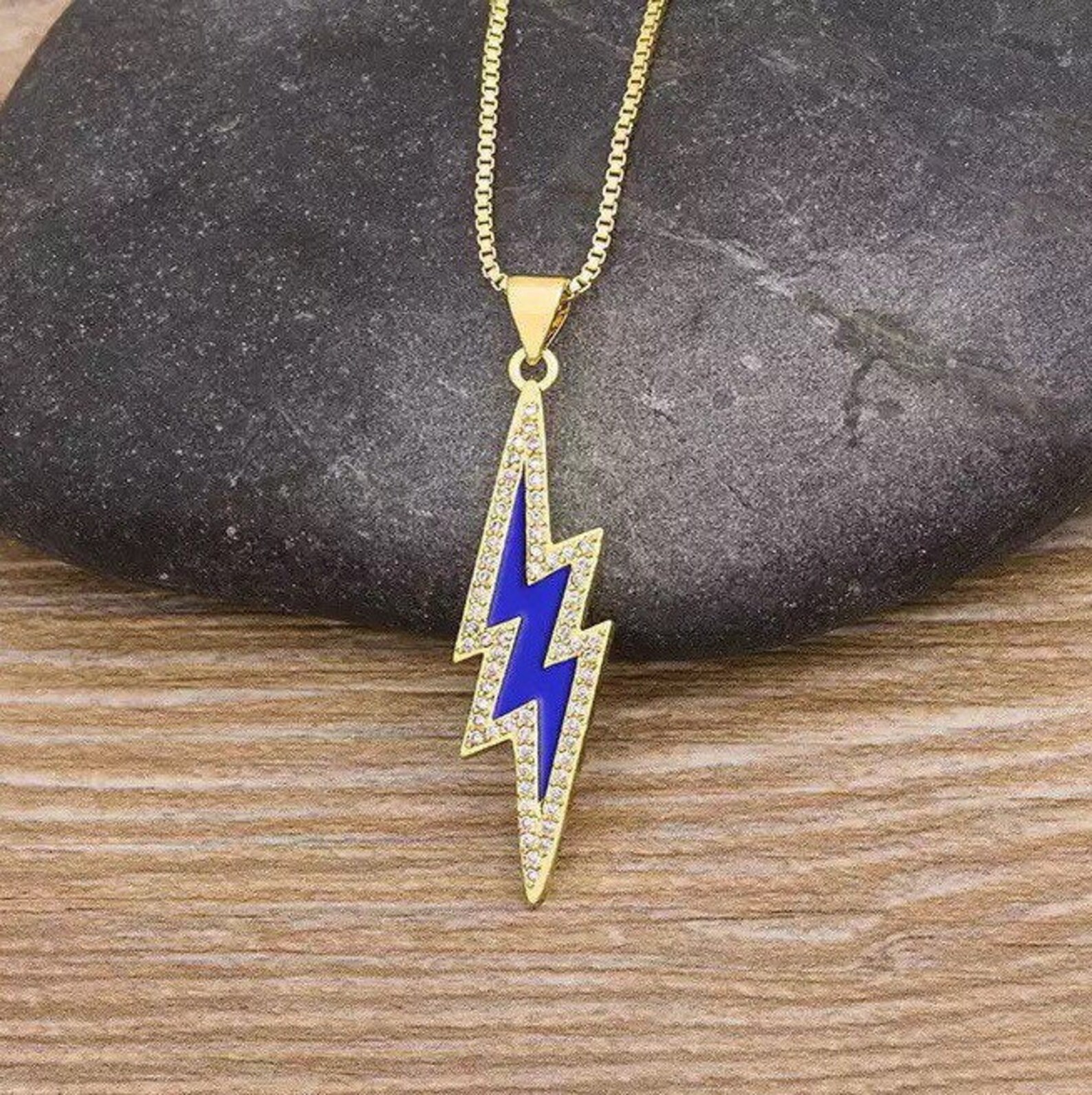 Lightning Bolt Diamond Red Blue Black Necklace Etsy