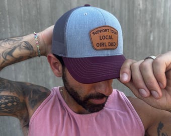 Apoya a tu papá local con sombrero de cuero con parche (visera tricolor/granate): sombrero de cuero con parche para papá, sombrero para papá niña, sombrero de cuero con parche
