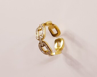 Rhinestone ring in gold pearl stainless steel / Women's ring / Women's jewel / Gift / adjustable / rigid