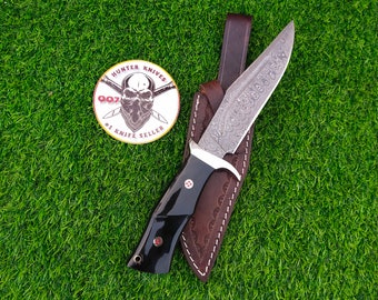 Custom Handmade Damascus Skinner Knife With Buffalo Horn Handle, Overall Length 11.3 inch