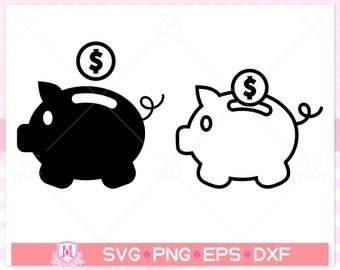 Piggy svg file, Piggy bank svg, money box svg, save money svg, dollar coin, Instant Digital download svg/png/eps/dxf files.