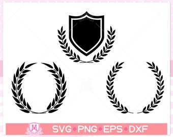 shield and laurel wreath svg file, laurel wreath svg, wreath svg, award svg, shield svg, frame svg, Digital download svg, png, eps, dxf file