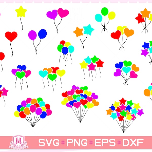 Balloon svg file, circle balloon svg, heart balloon svg, colorful balloon, Bundle, Digital download :svg file, png file, eps file, dxf file