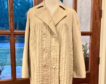 Vintage Khaki Pleated Raincoat, Double Breast A-Line, Size XL