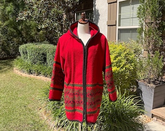 Vintage Woolrich Wool Blanket Coat, Southwest Design, Hooded, Size L