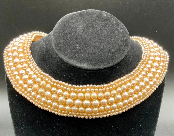 【Ameri VINTAGE】PEARL COLLAR CHOKER Vintage Style Chunky Pearl Choker Necklace, Stunning Pearl