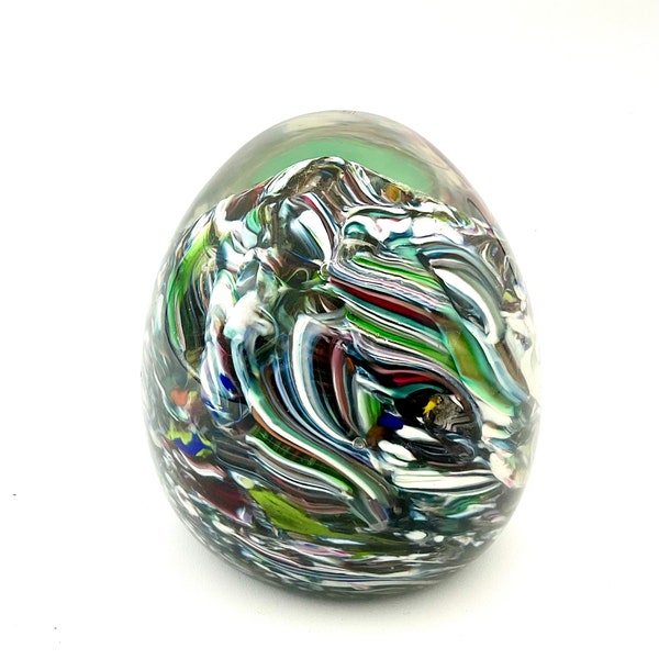 Caithness Glass, Magnum, Marbled Millefiori Swirl, Doorstop Paperweight, Egg, Vintage 1960's, Partial Label on Bottom.  3.6lbs, 4.5"T x4" W