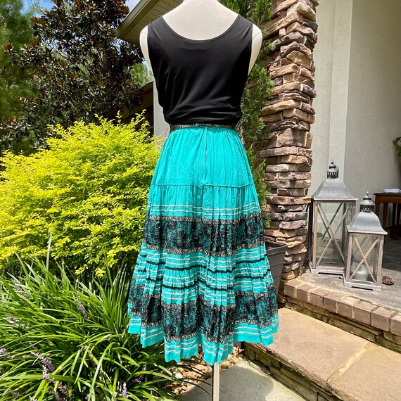 50's Teal Patio Swing Skirt with Silver Brocade, … - image 2