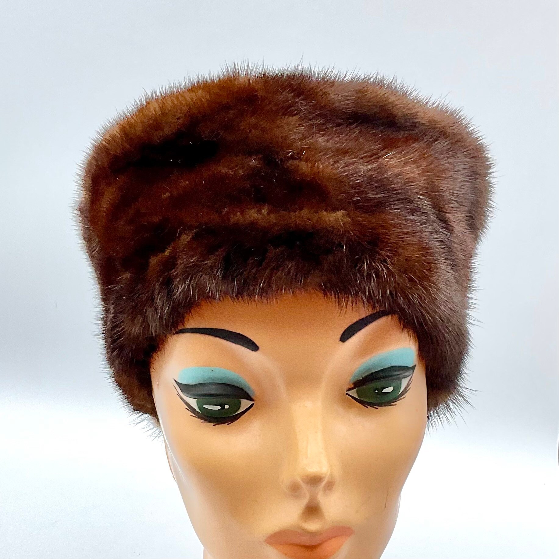 Vintage Mink Pillbox Hat, Mahogany Brown Fur With Brown  display picture 2