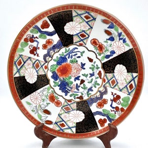 Hand Painted Decorative 10&quot; Plate. CPC Made in Macau, Imari colors, Vintage 80&#39;s