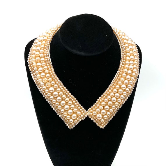 Beaded Faux Pearl Collar on Cloth. Vintage Sweater Collar