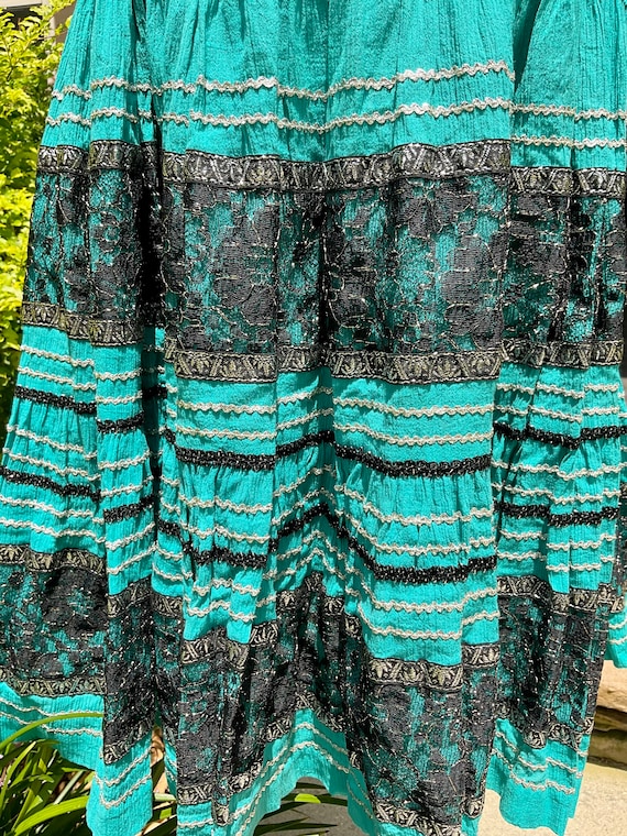 50's Teal Patio Swing Skirt with Silver Brocade, … - image 4