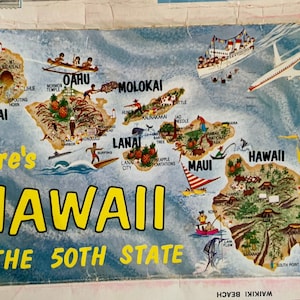 Hawaiano, Fold out 7 Post Cards, timbro postale 1967, francobollo da 5 centesimi contrassegnato Fight TB. La mappa dice, Ecco le Hawaii il 50 ° stato.