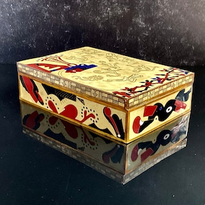 Art Deco 1930's Hinged Box, Chinese Cloisonne, Wood lined, Humidor, Egyptian Themed.  Very Rare Find in Great Condition.