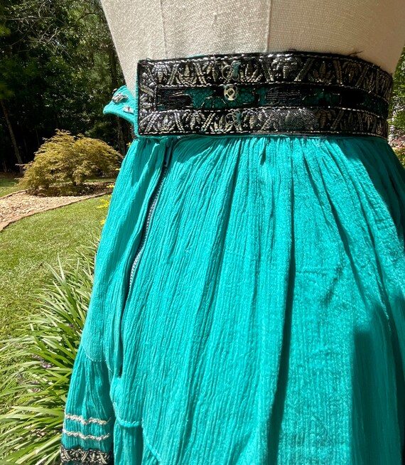 50's Teal Patio Swing Skirt with Silver Brocade, … - image 6