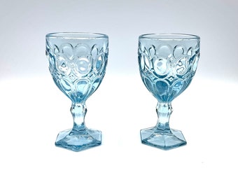 Pair of Fostoria Moonstone Wine Goblets, Vintage Pressed Glass Light Blue  Wine Glasses - Etsy