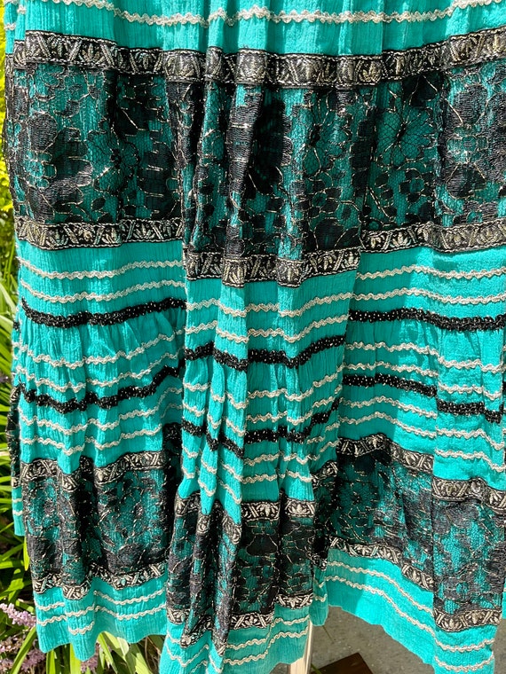 50's Teal Patio Swing Skirt with Silver Brocade, … - image 8