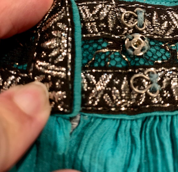 50's Teal Patio Swing Skirt with Silver Brocade, … - image 3