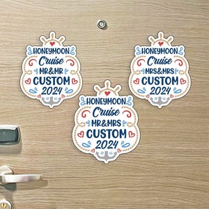 Honeymoon Cruise Custom Family Name Cruise MAGNET w/ Year Mr & Mrs w/ Anchor, Hearts, for Magnetic Cruise Doors - Several Colors Available