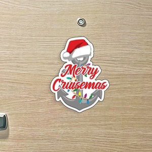 Merry Cruisemas - Punny Merry Christmas Anchor Design - Colorful Christmas Cruise MAGNET for Magnetic Cruise Doors