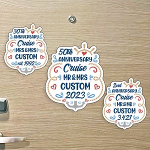 Custom Anniversary Cruise MAGNET Family Name Mr & Mrs w/ Anchor, Hearts, for Magnetic Cruise Doors -Mr's Mrs's