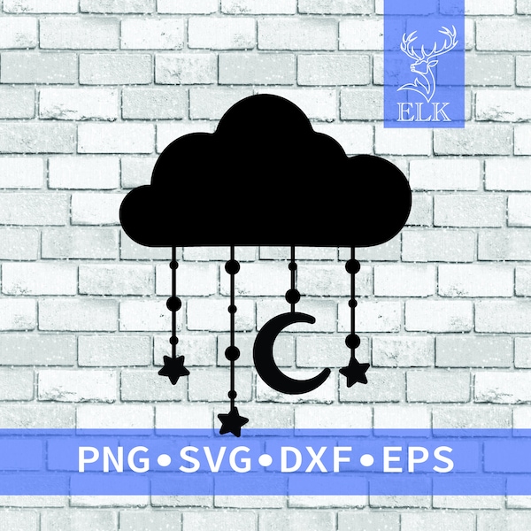 Cute Cloud Boho Baby Mobile SVG Individual Pieces for seperate colors (svg, dxf, eps, png) Cut File Cricut, Silhouette, etc. Commercial Use