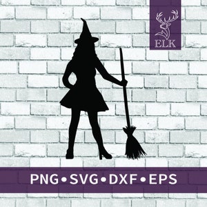 Witch - Sexy Witch with broom Halloween Spooky Goth SVG (svg, dxf, eps, png) Cut File for Cricut, Silhouette, etc. Commercial Use