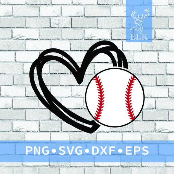 Stacked Heart With Baseball Softball with Stitches Base Ball SVG (svg, dxf, eps, png) Cut File for Cricut, Silhouette, etc. Commercial Use