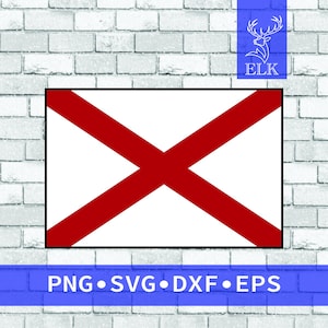 Può includere: Un design di bandiera rettangolare con sfondo bianco e una audace croce rossa a forma di X. La bandiera è incorniciata in nero e posta contro un muro di mattoni bianchi. Il testo "PNG • SVG • DXF • EPS" è visualizzato in basso.