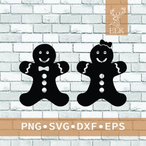 Pareja de pan de jengibre - Hombre de jengibre Niña de jengibre Navidad - SVG de Navidad Pueblo de Papá Noel (svg, dxf, eps, png)