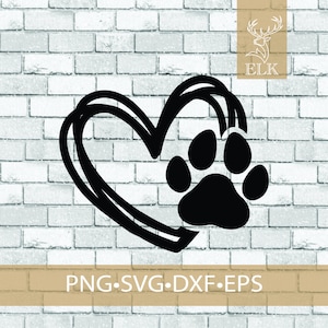 Dog Paw with single heart paw print SVG (svg, dxf, eps, png) Cut Files for Cricut, Silhouette, etc. Commercial Use
