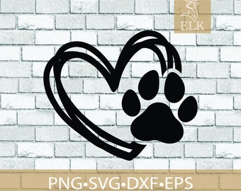 Dog Paw with single heart paw print SVG (svg, dxf, eps, png) Cut Files for Cricut, Silhouette, etc. Commercial Use